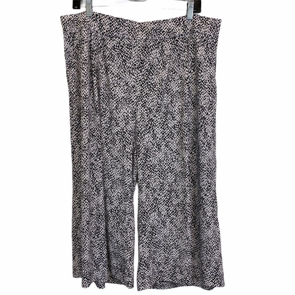 Jones New York Womens XL Black White Combo Wide Leg Pants Abstract Print Pull On